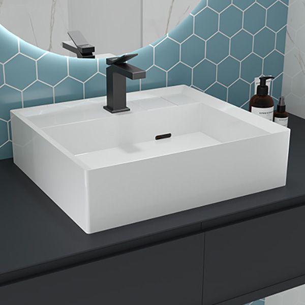 Modern Bathroom Sink Pop-Up Drain Porcelain Solid Color Rectangular Vessel