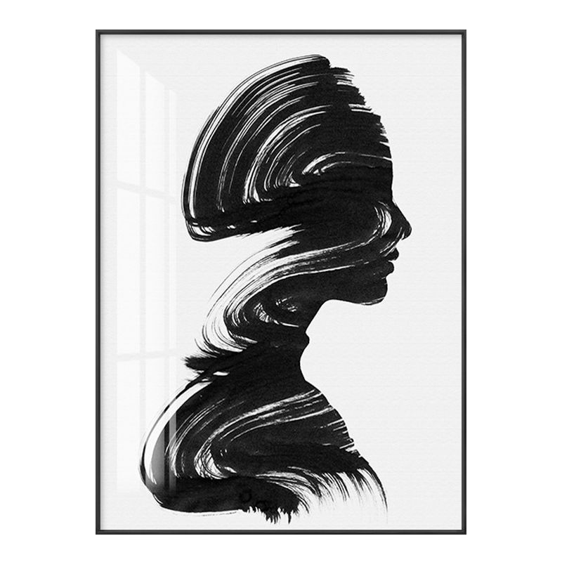 Brush Stroke Woman Painting Minimalistic Canvas Wall Art Decor in Black and White