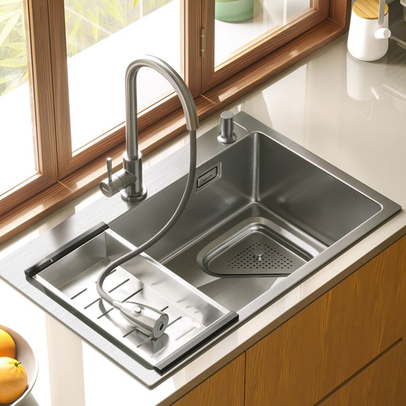 Modern Stainless Steel Kitchen Sink Single Bowl Rectangle Sink with Soap Dispenser