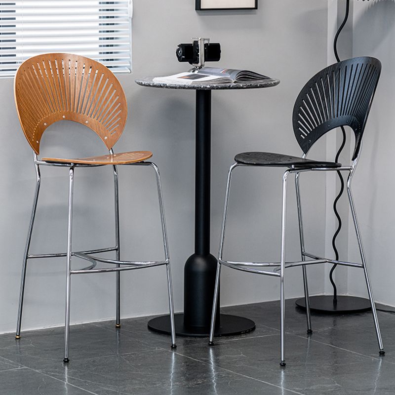 Contemporary 45" Height Wooden Backrest Counter High Stool with Metal Base
