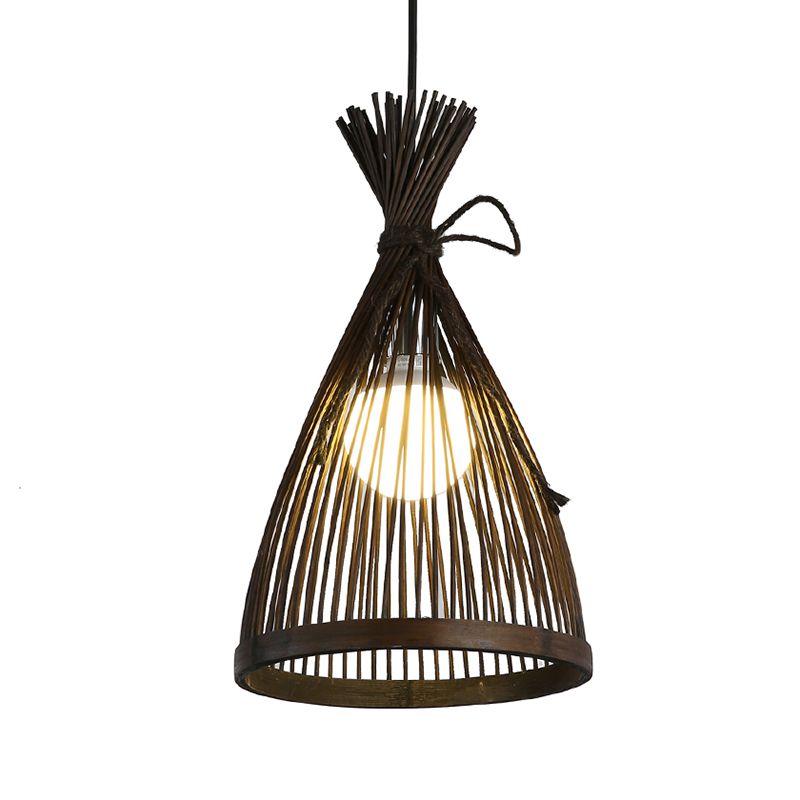 Luz de techo acampanado Bambú asiático 8.5 "/12" de ancho 1 Bombilla Café de café Dark Lighting Accesorio