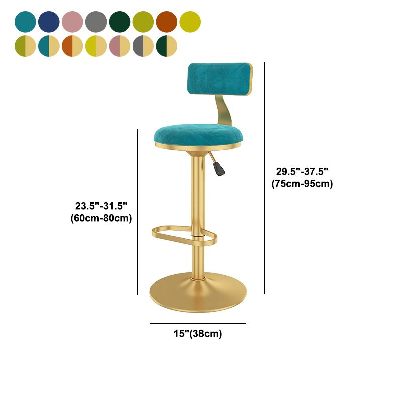 Glam Liftable Backrest Counter Stool Iron Cafe Bar Stool with Velvet Cushion and Pedal