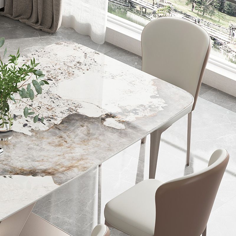 Contemporary 1/4/5/7 Pieces Dining Set Rectangle Stone Dining Table Set in White