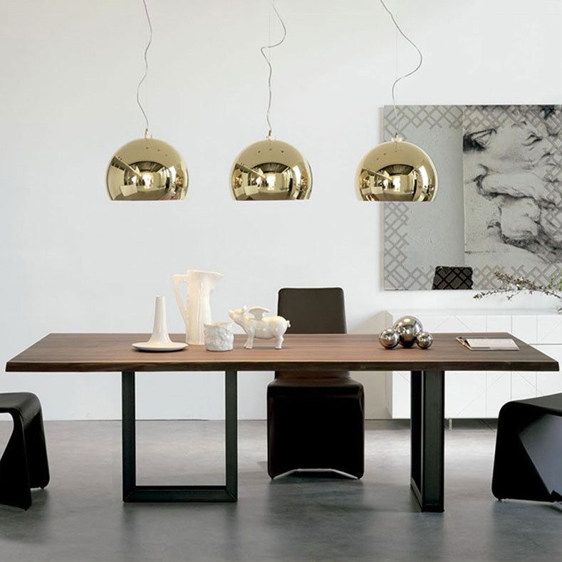 Metal Industrial Rectangle Dining Table Pine Wood Top Table with Sled Base