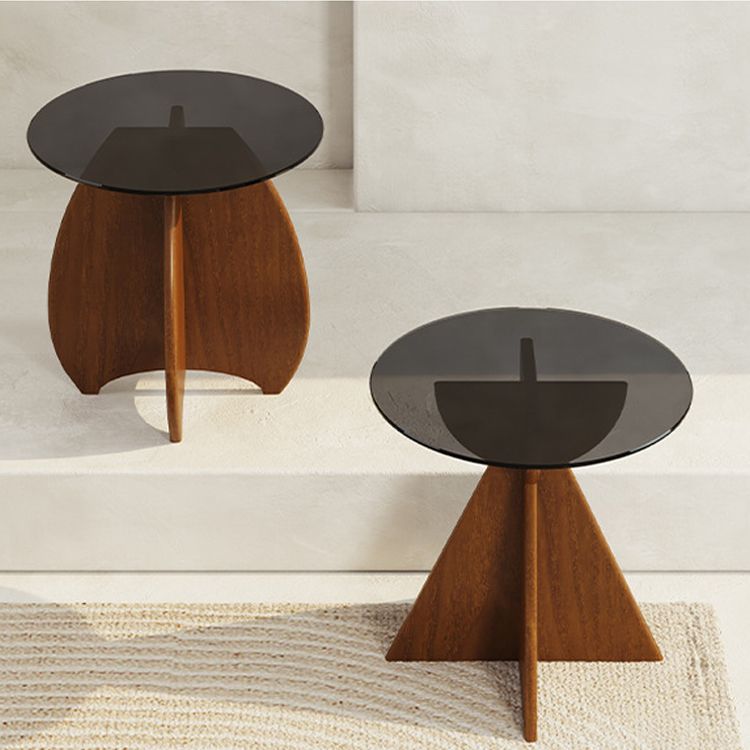 Contemporary Abstract Glass Top Round Living Room Accent Side Table