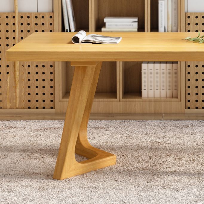 Rectangle Wood Color Dining Table Pine Solid Wood Table Modern with Double Pedestal