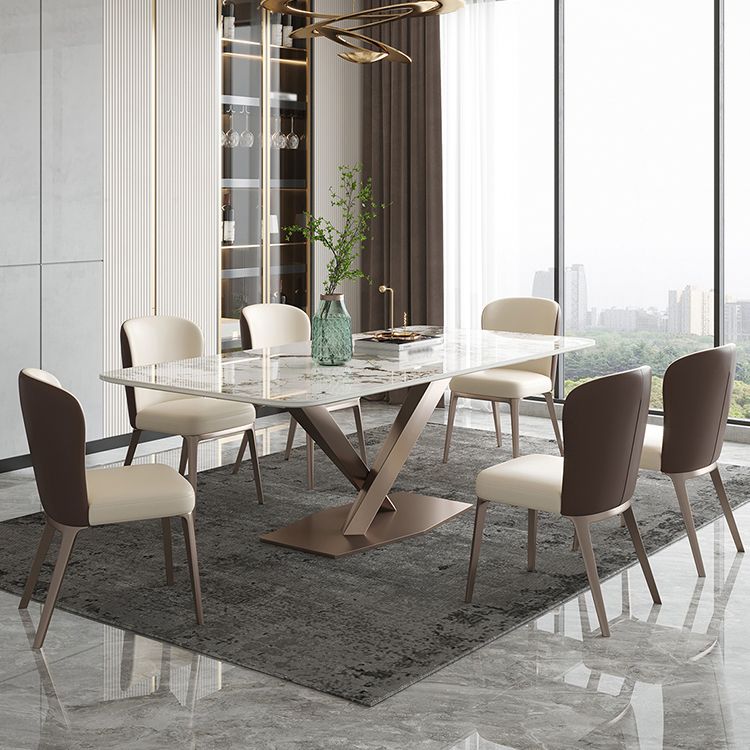 Glam Kitchen Eettafel van gesinterde steen Grijze rechthoekige eettafel met voetstuk