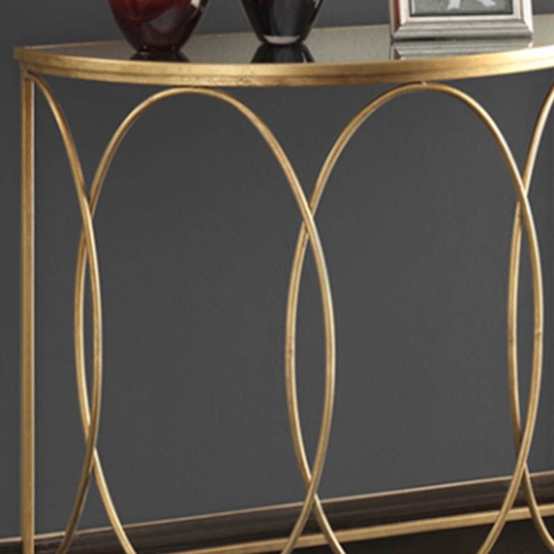 Modern Half Moon Console Table Stone Console Sofa Table in Gold and White