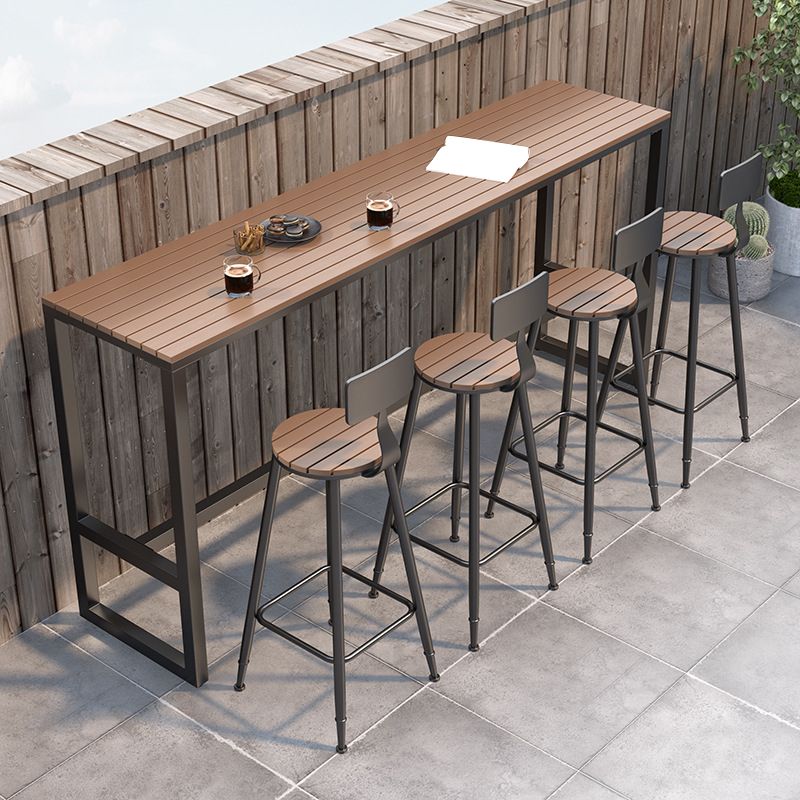 Rectangle Brown Top Bar Table Trestle Base Dining Table for Coffee Room