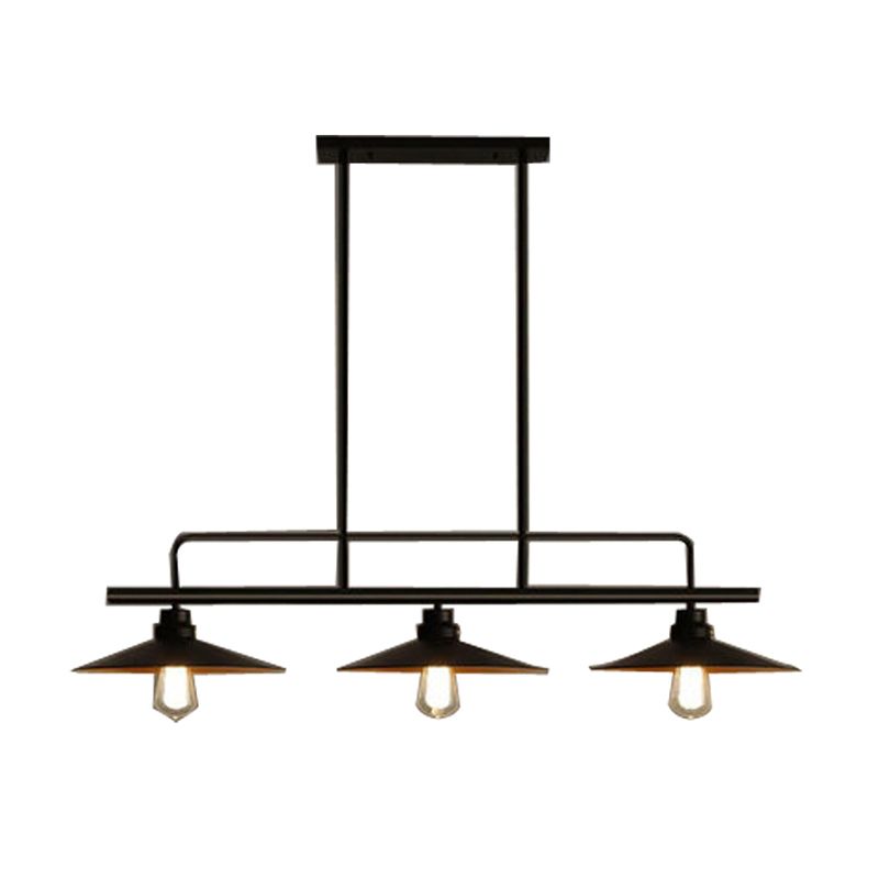 3 Lights Saucer Suspension Lighting Vintage Black Metal Island Lamp for Dining Room