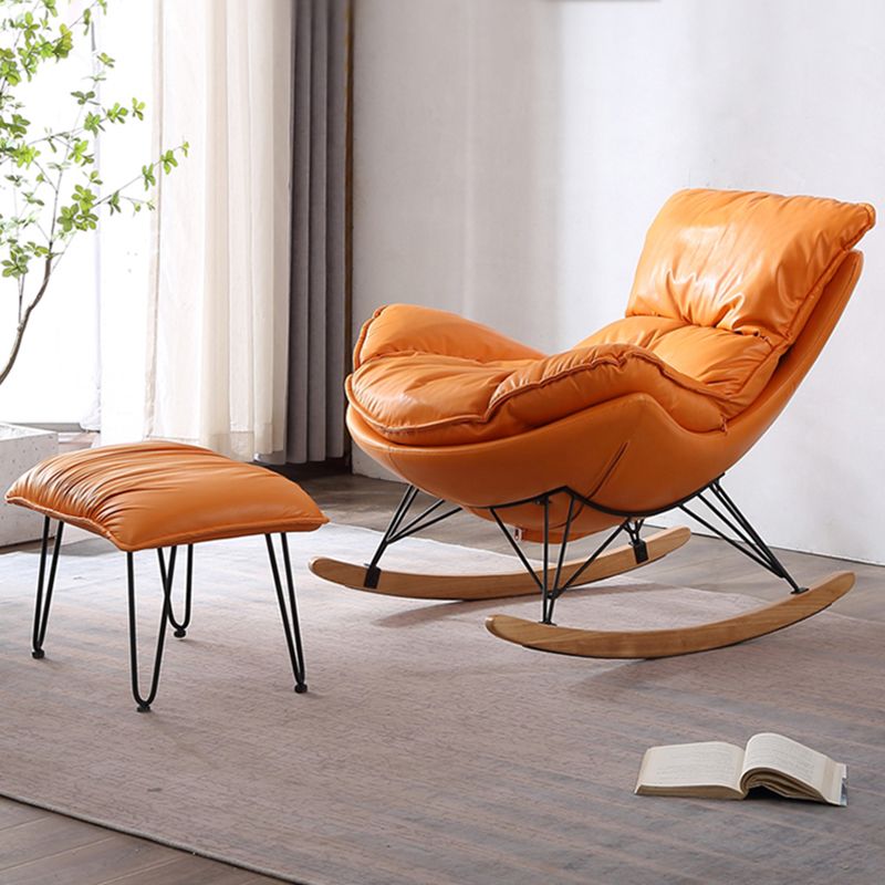 Orange Modern Rocking Chair Removable Cushions Rocker Chair with Ottoman
