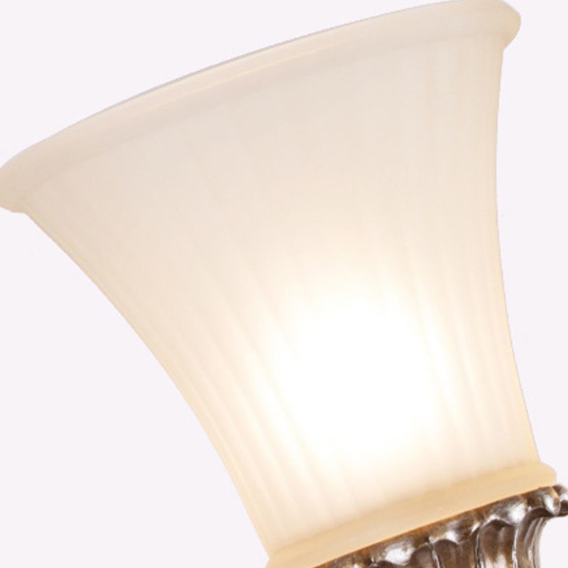 Metal Curvy Arm Wall Lighting Traditional 2 Lights Indoor Sconce Lamp in Brass with Bell White Glass Shade