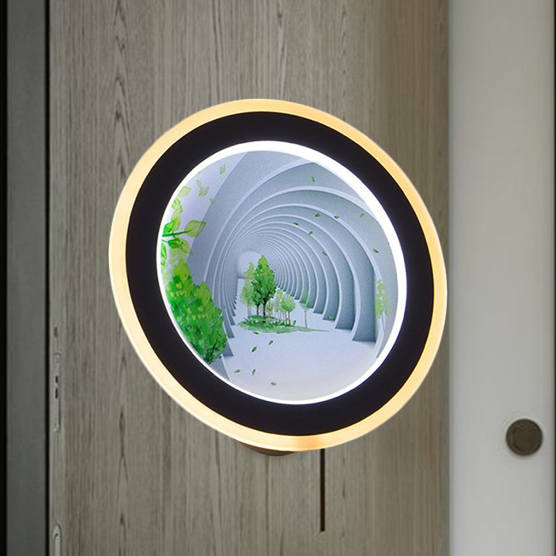 Túnel Visual Visual White Rounded Mural Ligera Asia LED Ilumina de pared acrílica para sala de reuniones