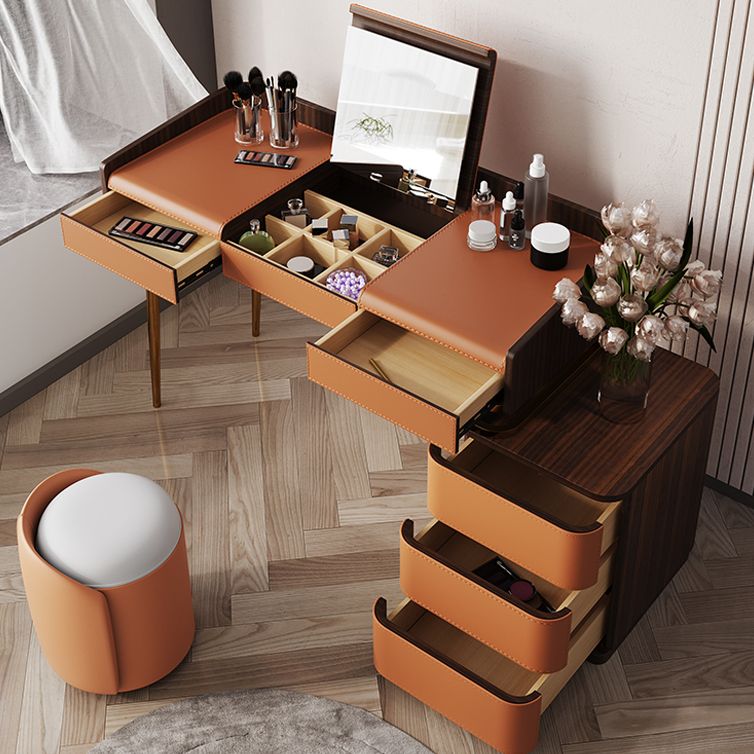 Glam Make-up Vanity Flip-Top Leather 5-Drawers Mirror Vanity Set
