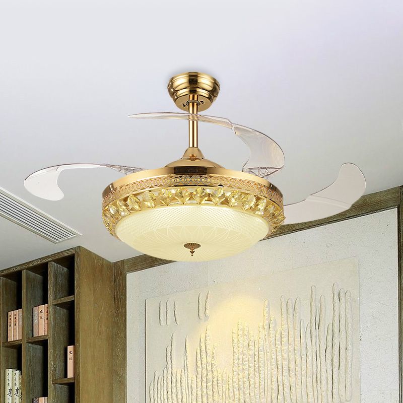 42.5 "brede gouden kom ventilator verlichting armatuur eenvoudig Crystal 3 Blades Family Room LED Semi Mount Lighting