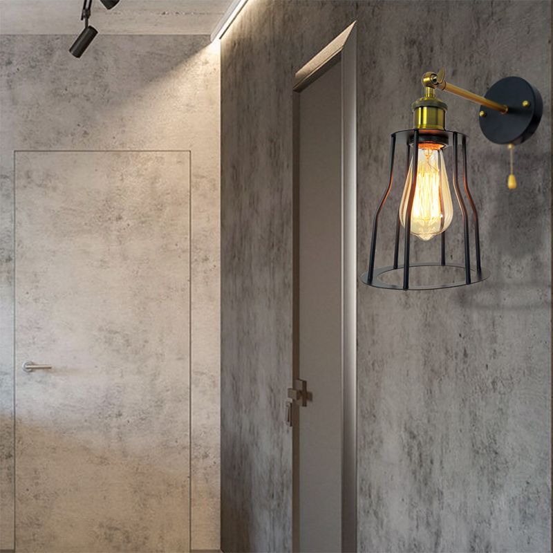 Industrial Unique Shape Wall Mount Light Fixture Metal Sconce Lamp in Black