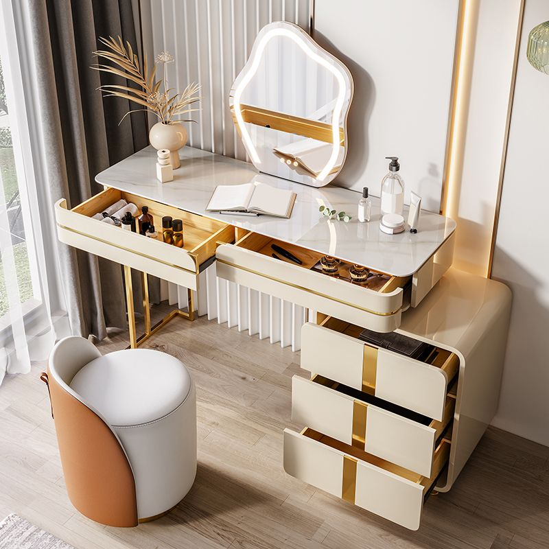 Gold Vanity Bedroom Make-up Vanity Stool Set in Glossy Finish