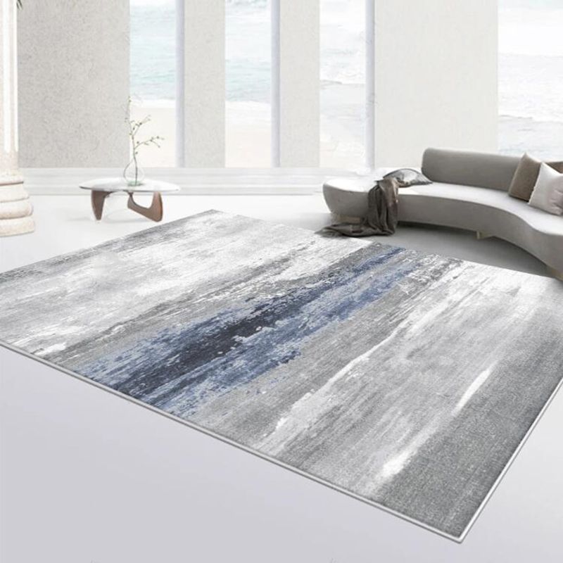 Modern Living Room Carpet Antique Gray Tone Watercolor Rug Polyster Stain Resistant Indoor Rug