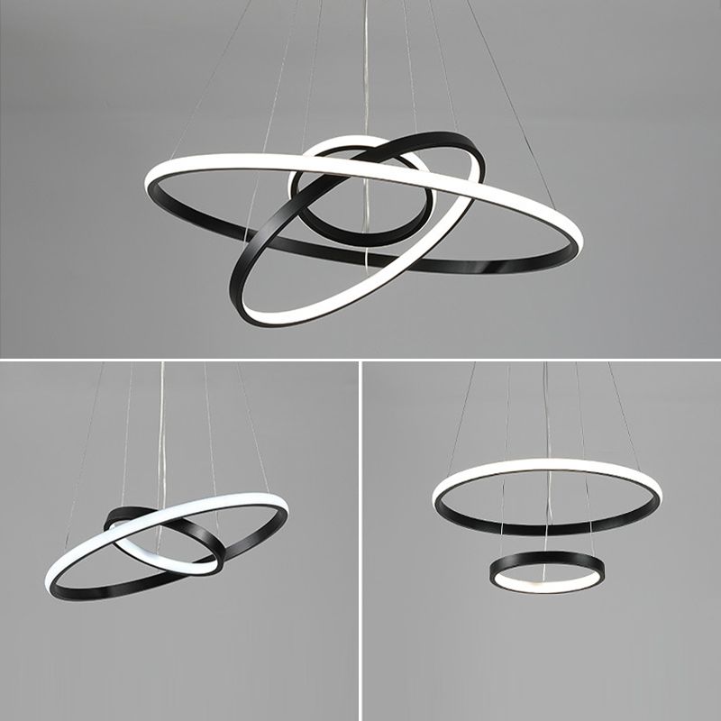 Orbicular Chandelier Lighting Fixtures Modern Black Hanging Chandelier with Silica Gel Shade