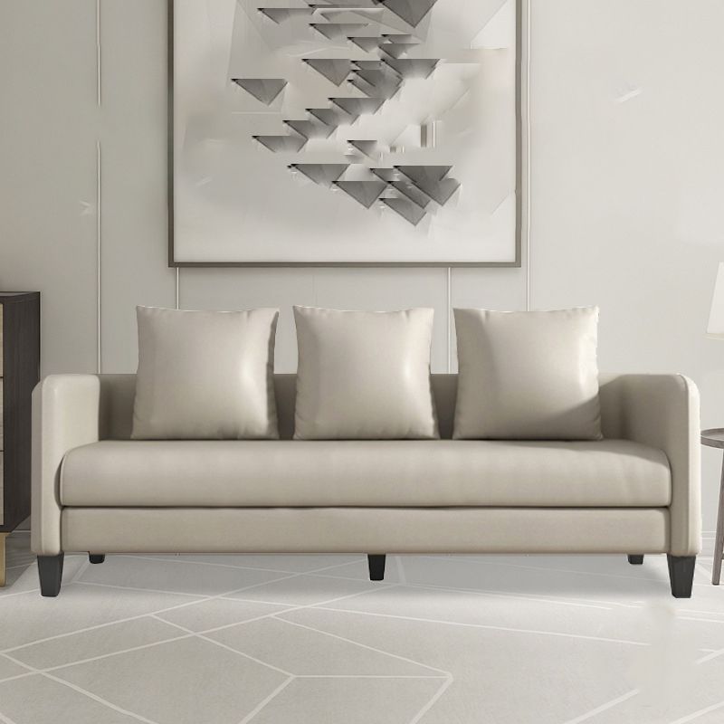 Scandinavian 3-seater Faux Leather Sofa Pillow Back Couch with Tuxedo Arm