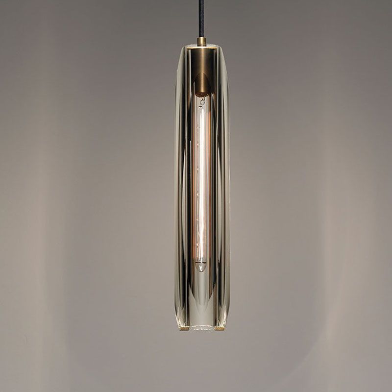 Brass Cylindrical Hanging Lamp in Modern Creative Style Copper Pendant Light with Crystal Shade