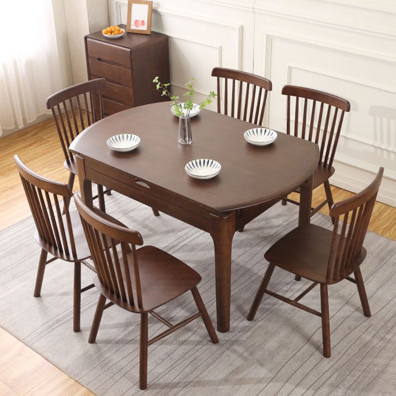 Extendable Rubber Wood Round Table Modern Adjustable Wood Table with 4 Legs