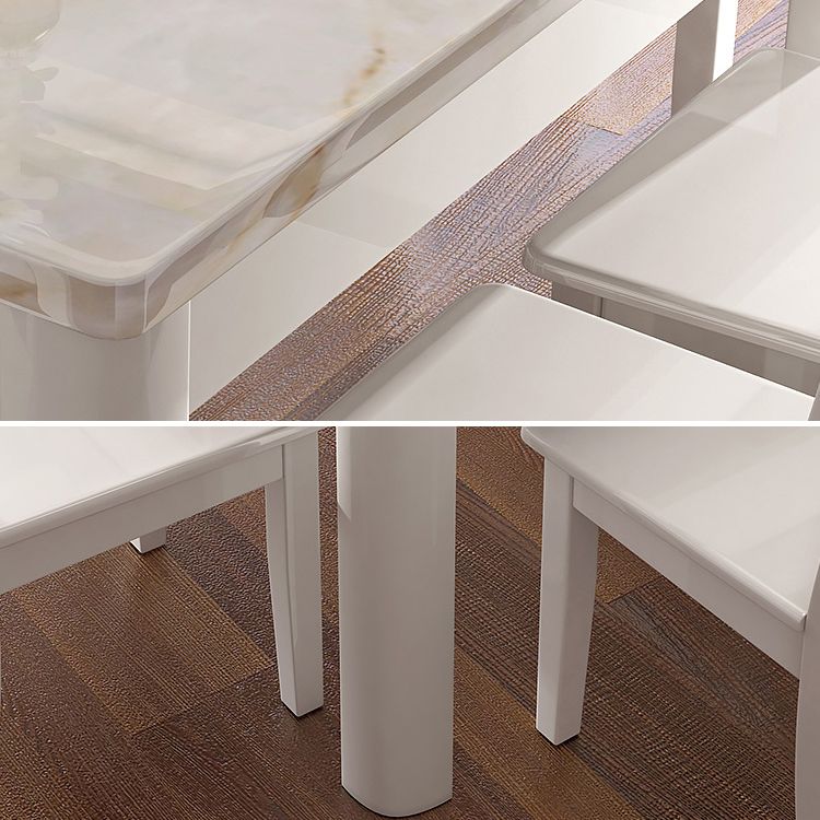 Minimalist Marble Dining Set with Rectangle Table White Dining Set with 4 Legs Base