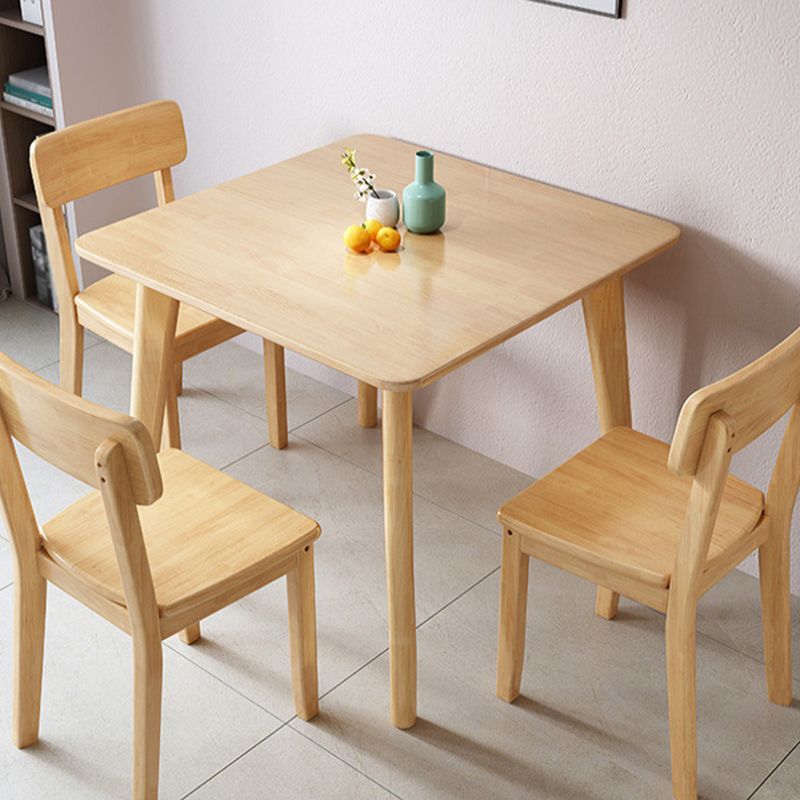 Square 4 Legs Industrial Dining Table Wood Color Fixed Table of Solid Wood