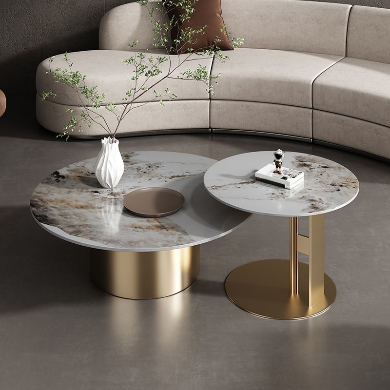 Glam Style Round Nesting Coffee Table Set with Steel Pedestal Base