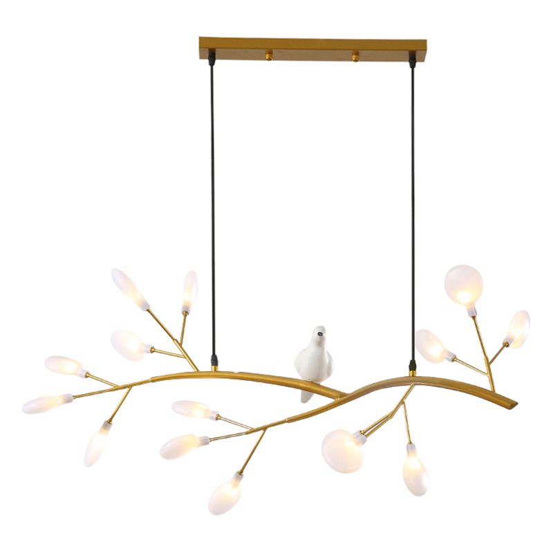 Tree Branch Island Light Postmodern Metal 15-Head Restaurant Hanging Lamp with Bird Decoration