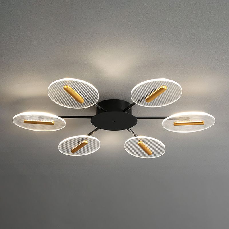 Acryl oval semi -Flush leichte nordische 6 Lichter schwarzer Flush -Montierung mit verstellbarem Schatten
