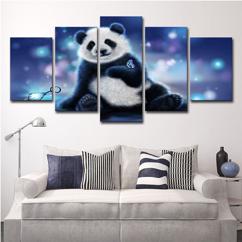 Black and White Panda Canvas Art Multi-Piece Wall Decor on Purple for Family Room