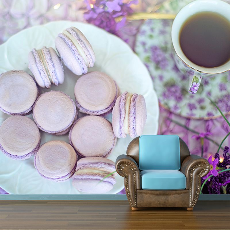 Mildew Resistant Mural Macaron Decorative Wallpaper for Dessert Shop