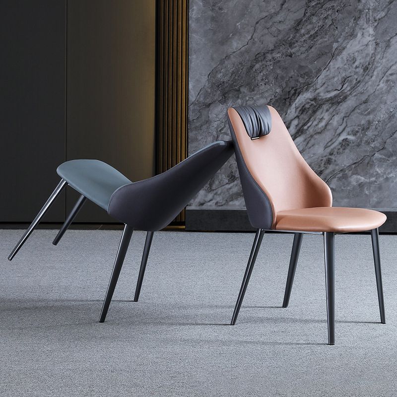 Industrial Style Faux Leather Chairs Armless Side Chairs with Metal Legs for Home Use