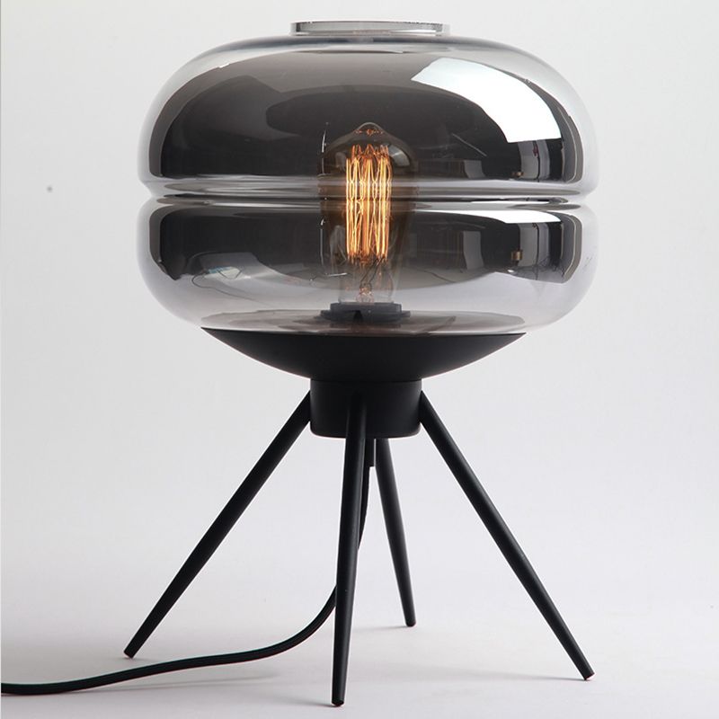 Modern Creative Drum Table Lamp Wrought Iron Indoor Table Light with Glass Shade