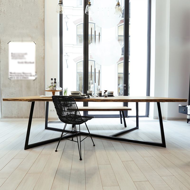 Industrial Solid Wood Table for Restaurant Rectangle Dining Table with Trestle Base
