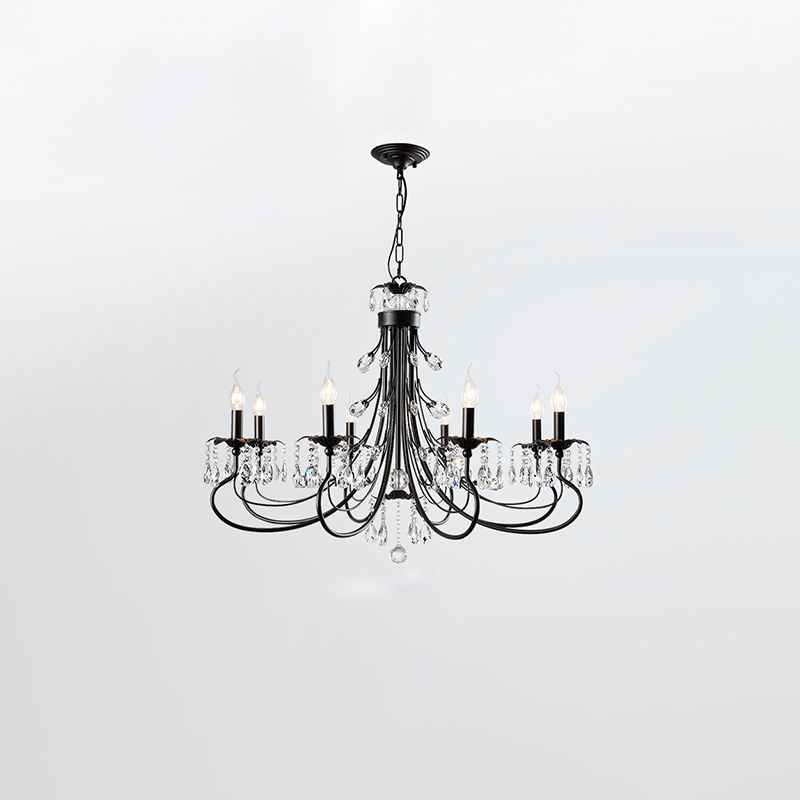 Salon lustre de style européen multi-tête cristallin de lampe suspendue pour chambre à coucher