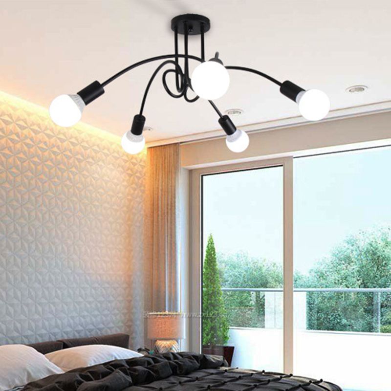 Luminaria de techo de montaje semiempotrado con bombilla expuesta industrial Luminaria de techo de montaje semiempotrado de metal en acabado negro