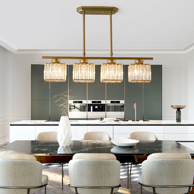 Modern Island Chandelier 4-Head Restaurant Pendant Lighting Fixtures with Crystal Shade