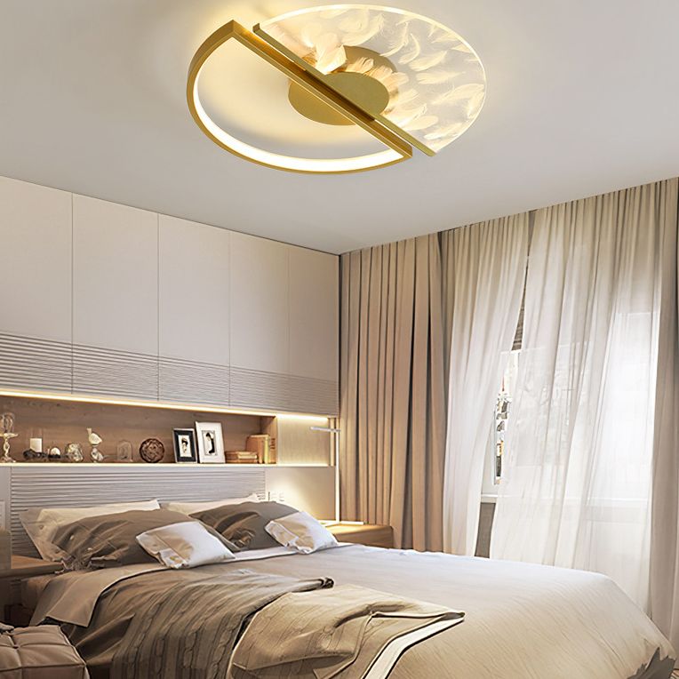 Modern Creative LED Feather Flush Mount Aluminium Circular Ceiling Fixture with Acrylic Shade