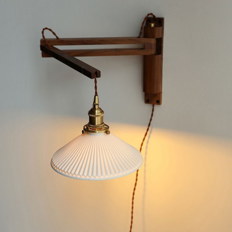 Japanese-Style Retro Style Armed Vanity Light Wood Single Vanity Light
