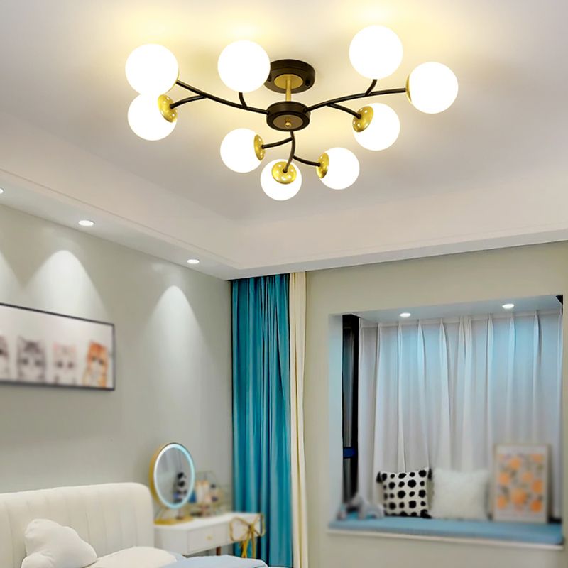 Ball Shape Glass Flush Light Modern Style Multi Lights Flush Mount Fixture in Black