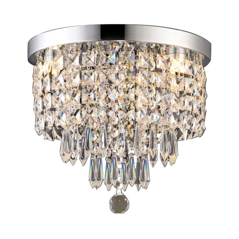 Drum Layered Flush Mount Light Crystal Glam Ceiling Light Fixture in Chrome