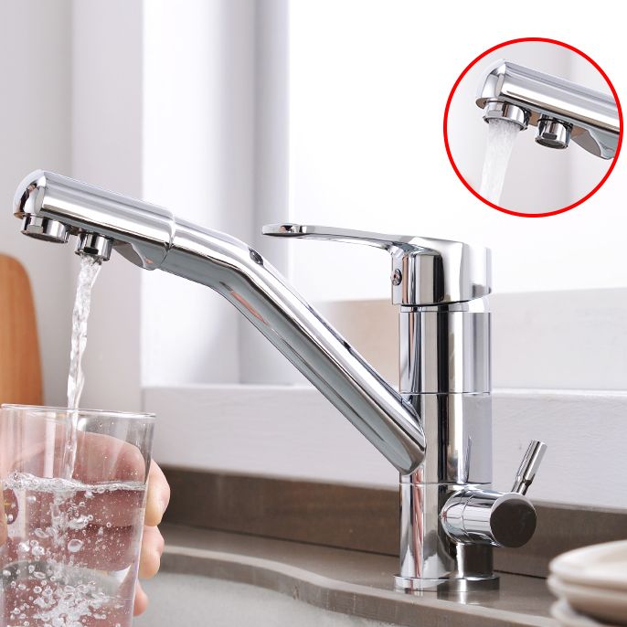 Contemporary Single Handle Kitchen Faucet Rotatable 1-Hold Bar Faucet