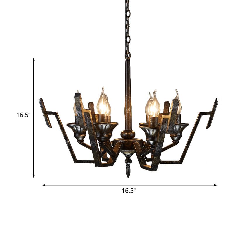 Black 6 Lights Chandelier Lighting Rustic Metal Candelabra Pendant Lamp for Bedroom