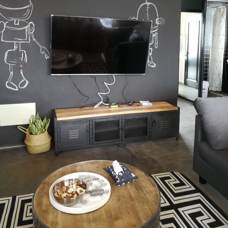 15.75"W TV Stand Enclosed Storage Industrial Style TV Console with 4 Doors