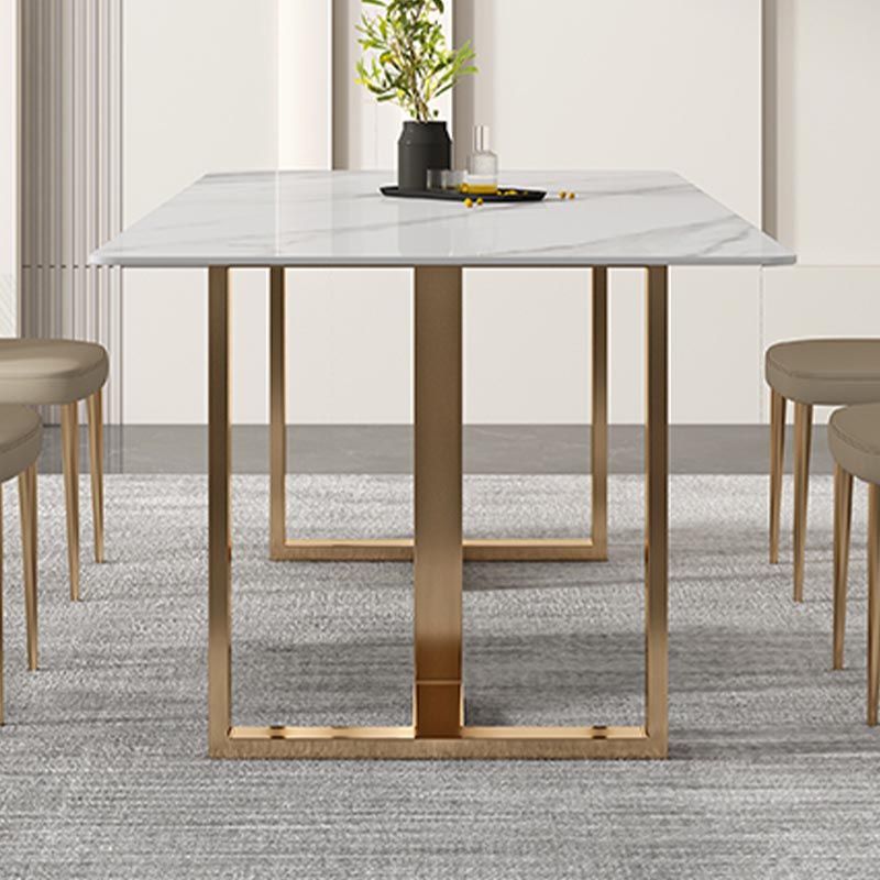 Rectangular Sintered Stone Dining Table Modern Furniture with Double Pedestal for Home