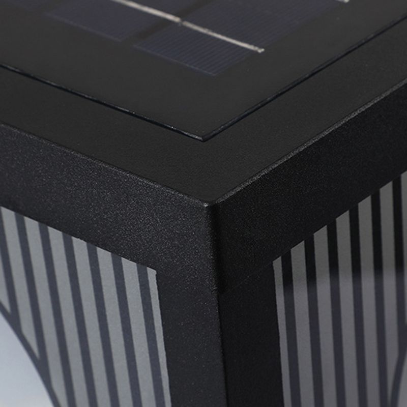 Modern Metal Solar Pillar Lamp Square Shape Outdoor Waterproof Light in Black