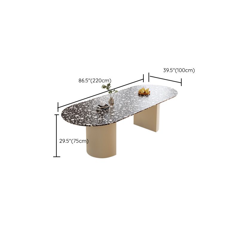 Stone Dining Site Table Contemporary Style Oval Table with Double Pedestal