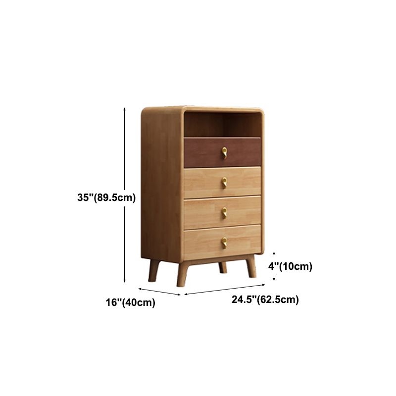 Modern Natural Buffet Table Rubber-wood Solid Wood Open Storage Buffet with Drawers